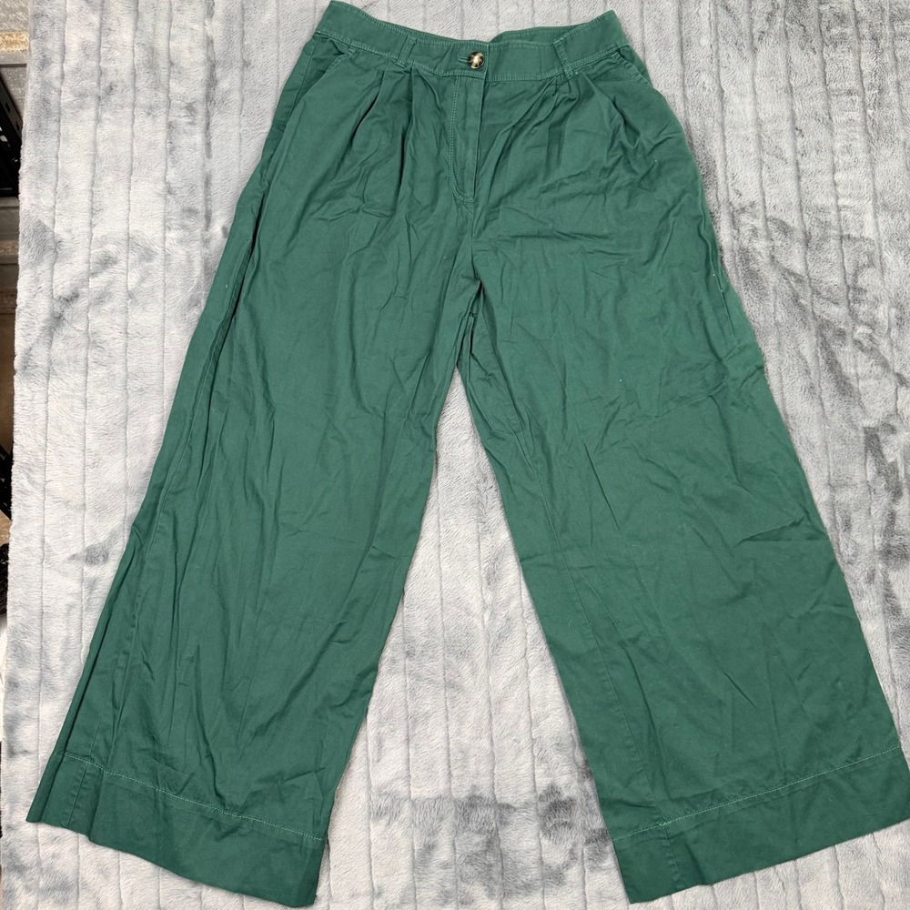 Forest Green High Waisted Pleated Wide Leg Trousers Pants Pocketed 32 Waist